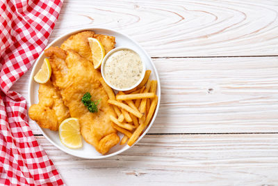 Directly above shot of food in plate on table