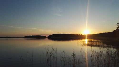 Scenic view of lake against sky during sunset