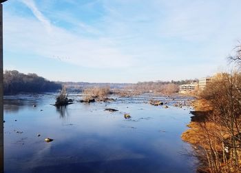 Scenic view of lake against sky during winter