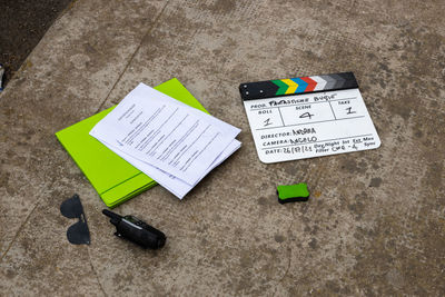 High angle view of pen on table