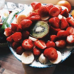 Close-up of strawberries in bowl on table