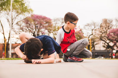 Siblings on road