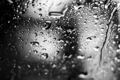 Full frame shot of raindrops on wet glass