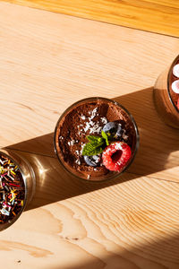 High angle view of food in bowl on table