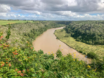 Scenic view of land against sky