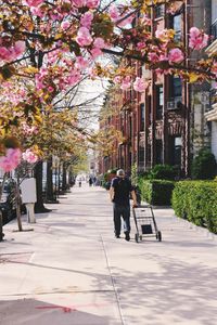 Woman walking on footpath