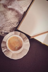 High angle view of coffee on table