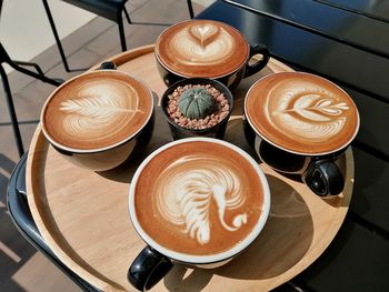 High angle view of coffee on table