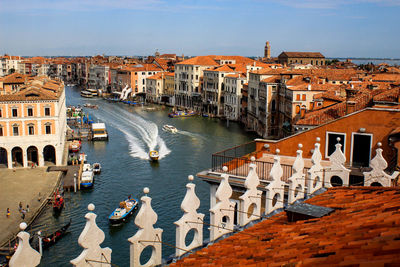 High angle view of buildings in city