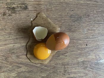 High angle view of easter eggs on wooden table