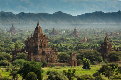 View of temple on building against sky