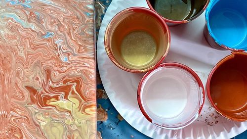 High angle view of coffee on table