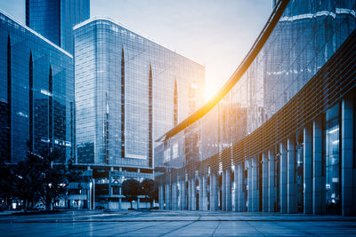 Facade of modern building against blue sky