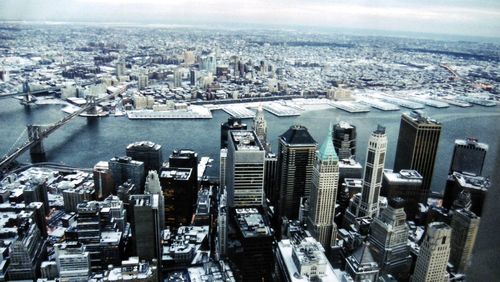 High angle view of cityscape against sky