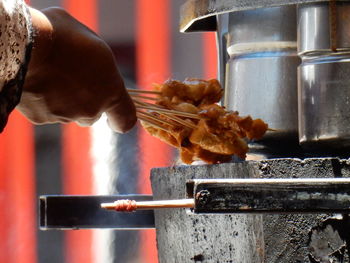 Close-up of preparing street food