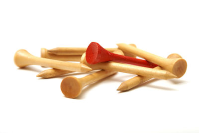 High angle view of bread on white background