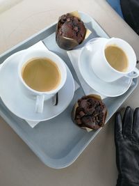 High angle view of breakfast on table