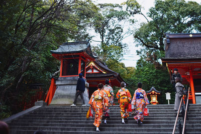 People outside temple