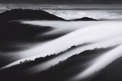 Scenic view of silhouette mountains against sky