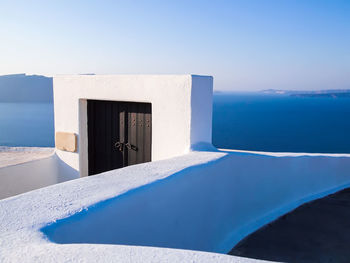 Terrace architecture on the island santorini, close-up photo of architectural details, greece