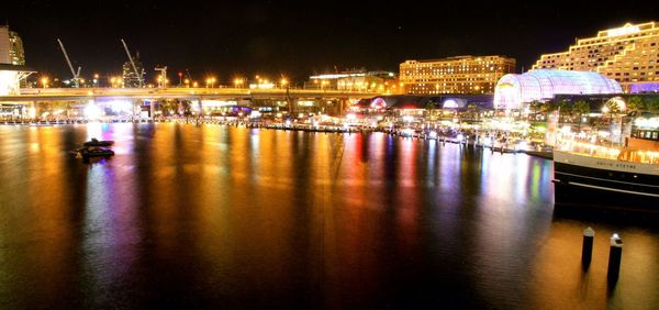 View of illuminated city at night