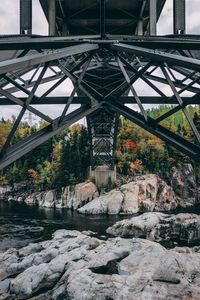 Low angle view of bridge over river against sky