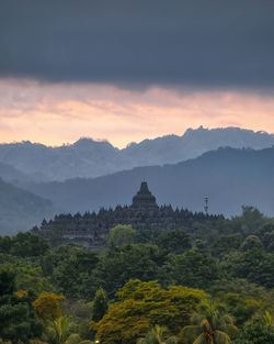 Beautiful sunset at borobudur temple