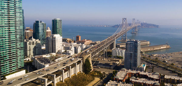 High angle view of buildings in city