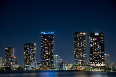 Illuminated buildings in city at night