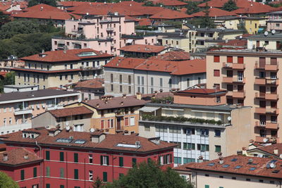 High angle view of buildings in town