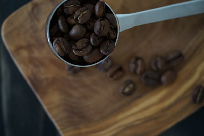 High angle view of coffee beans on table