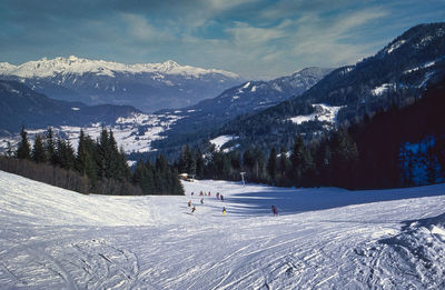 Austrian mountains covered with snow skiiing