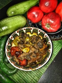 High angle view of tomatoes in bowl