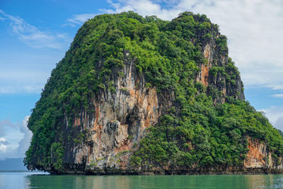 Scenic view of rocks in sea against sky