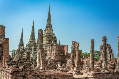 Low angle view of temple against blue sky