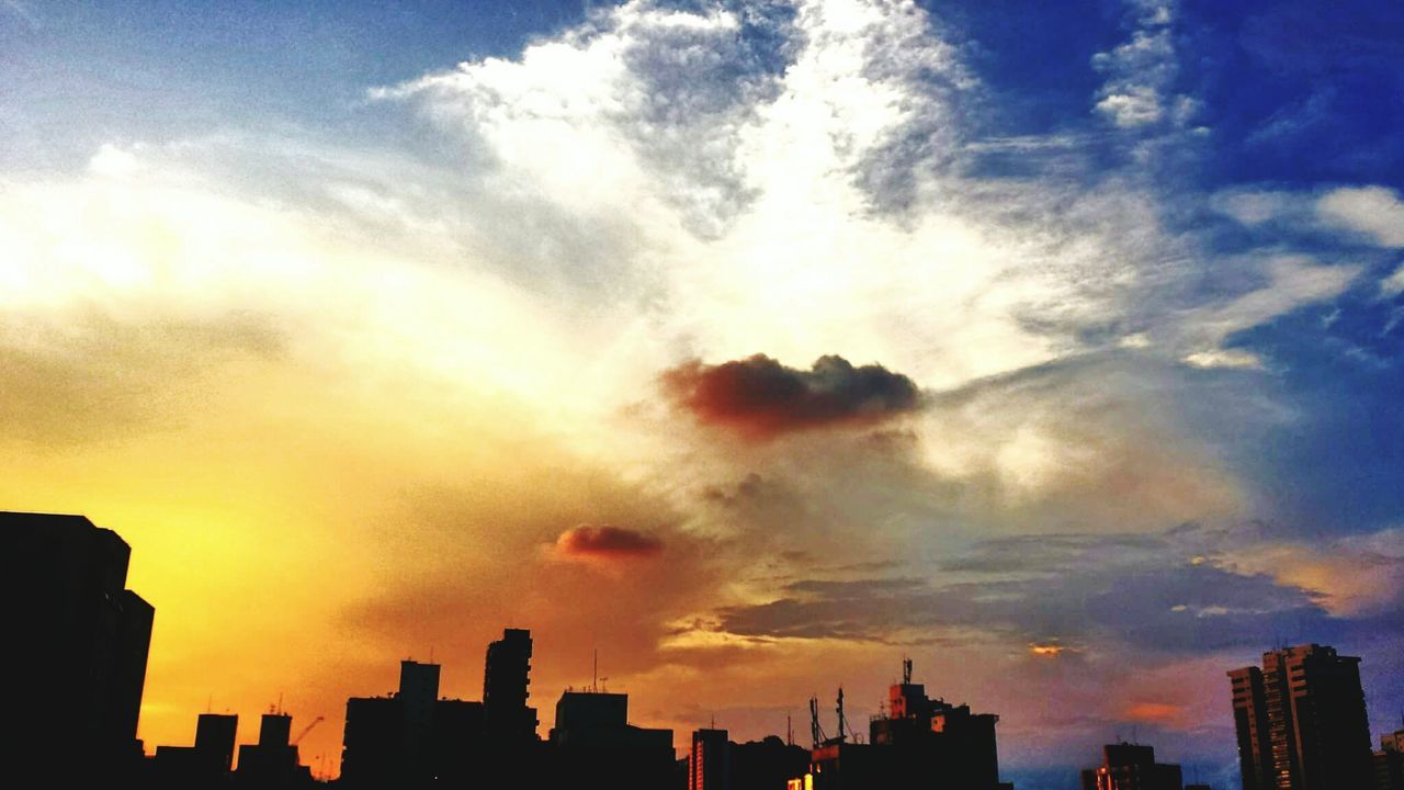 VIEW OF CITYSCAPE AGAINST CLOUDY SKY