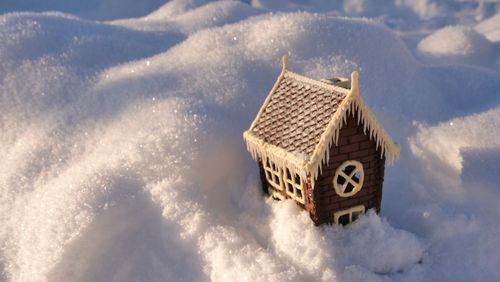 High angle view of snow on land