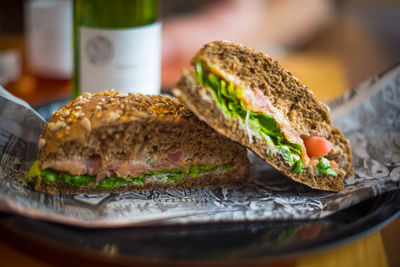 Close-up of bread in plate on table