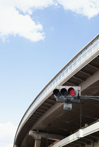 Low angle view of road signal against building