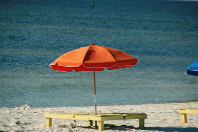 Parasols on beach by sea