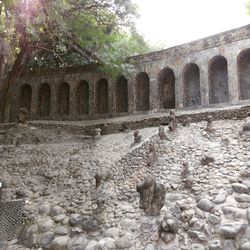 Low angle view of old ruins against sky