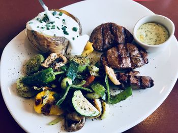 High angle view of meal served in plate