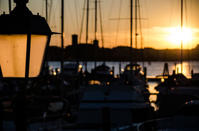 Silhouette of marina at sunset