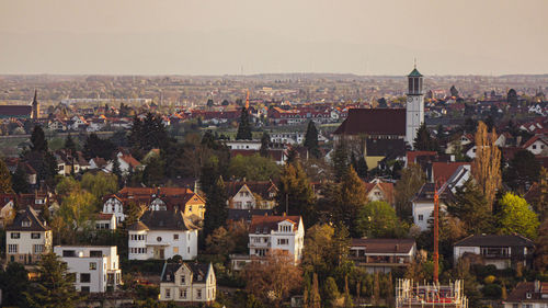 High angle view of buildings in city