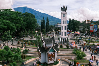 High angle view of buildings in city