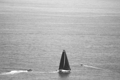 High angle view of sailboat sailing in sea