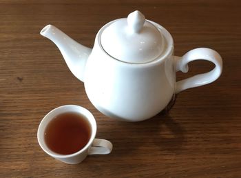 High angle view of tea cup on table