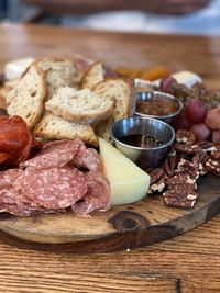 Close-up of breakfast served on table