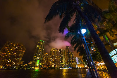 Illuminated modern buildings in city at night