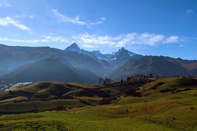 Scenic view of mountains against cloudy sky